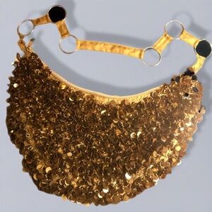 Gold hobo - crescent bag handmade in India. Golden lining - ribbon & rings strap